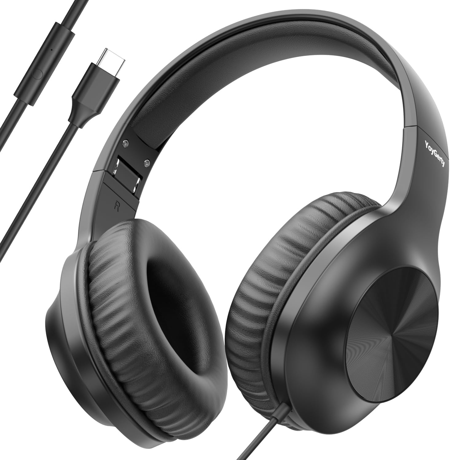 Upgraded USB C Wired Headphones, Over-Ear Type C Headphones with Microphone, HD Stereo Sound, Volume Control, Foldable USB Type C Headphones for Adults/Teens//Tablets/Computer/iPhone/Travel(Black)