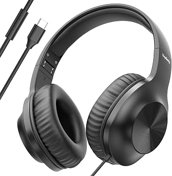 Upgraded USB C Wired Headphones, Over-Ear Type C Headphones with Microphone, HD Stereo Sound, Volume Control, Foldable USB Type C Headphones for Adults/Teens//Tablets/Computer/iPhone/TravelBlack
