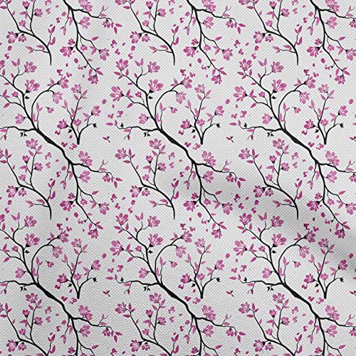 oneOone Silk Tabby White Fabric Watercolor Floral Fabric for Sewing Printed Craft Fabric By The Yard 42 Inch Wide-aA