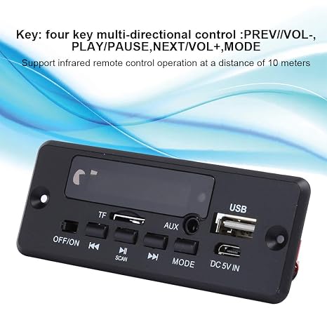 MP3 BT Decoder Board, Digital Display Amplifier Player Module with BT 5.0, FM Radio, USB MMC Memory Card Support, LINE IN for Systems