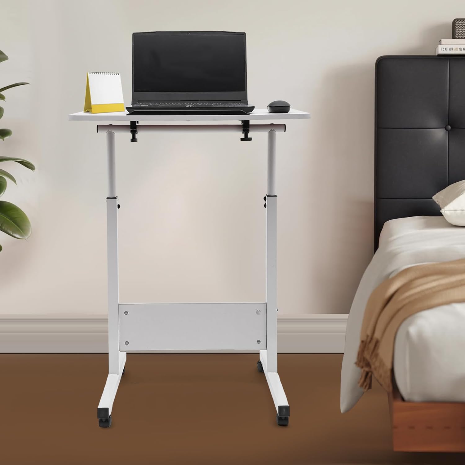 Standing Desk Adjustable Height, Portable Laptop Stand Cart, Mobile Stand Up Desk with Wheels, Suitable for Office, Living Room, Lounge, Study, Holds Up to 22lbs (White, 31 * 16in)