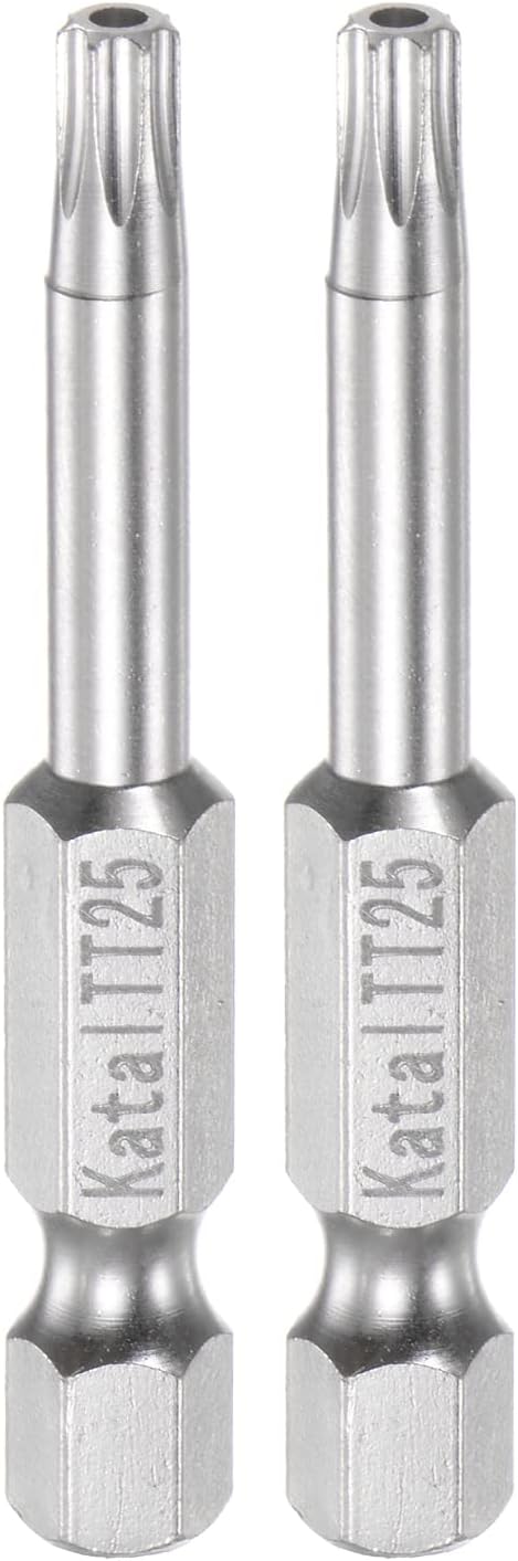 2pcs T25 Star 7 Point Screwdriver Bit 1/4" Hex Shank 2" Length Magnetic Security Torx Screw Driver Power Tool