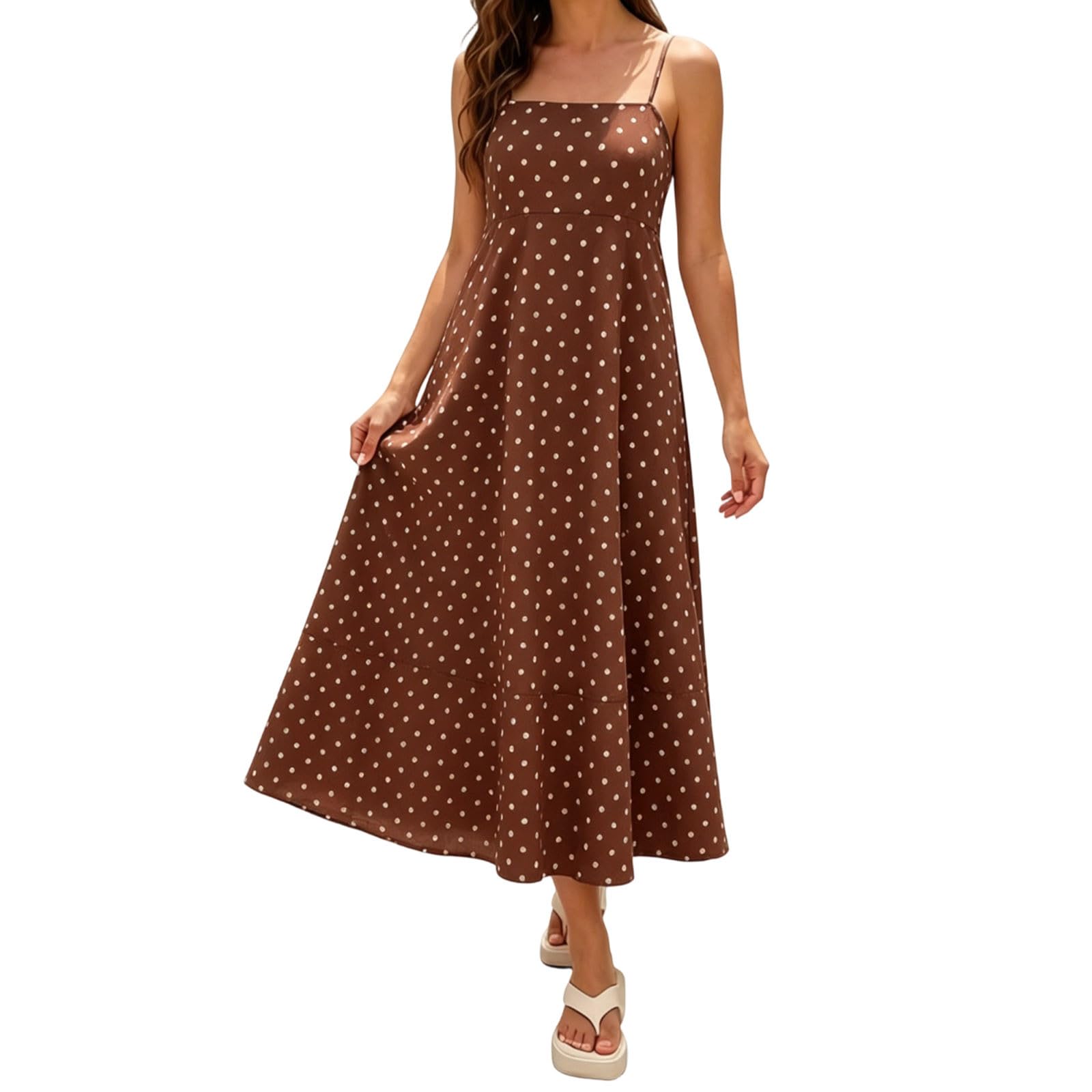 Vestito Donna Elegante,Abito da Spiaggia Casual Lungo con Spalle Scoperte, Senza Spalline, Senza Maniche e con Stampa a Pois