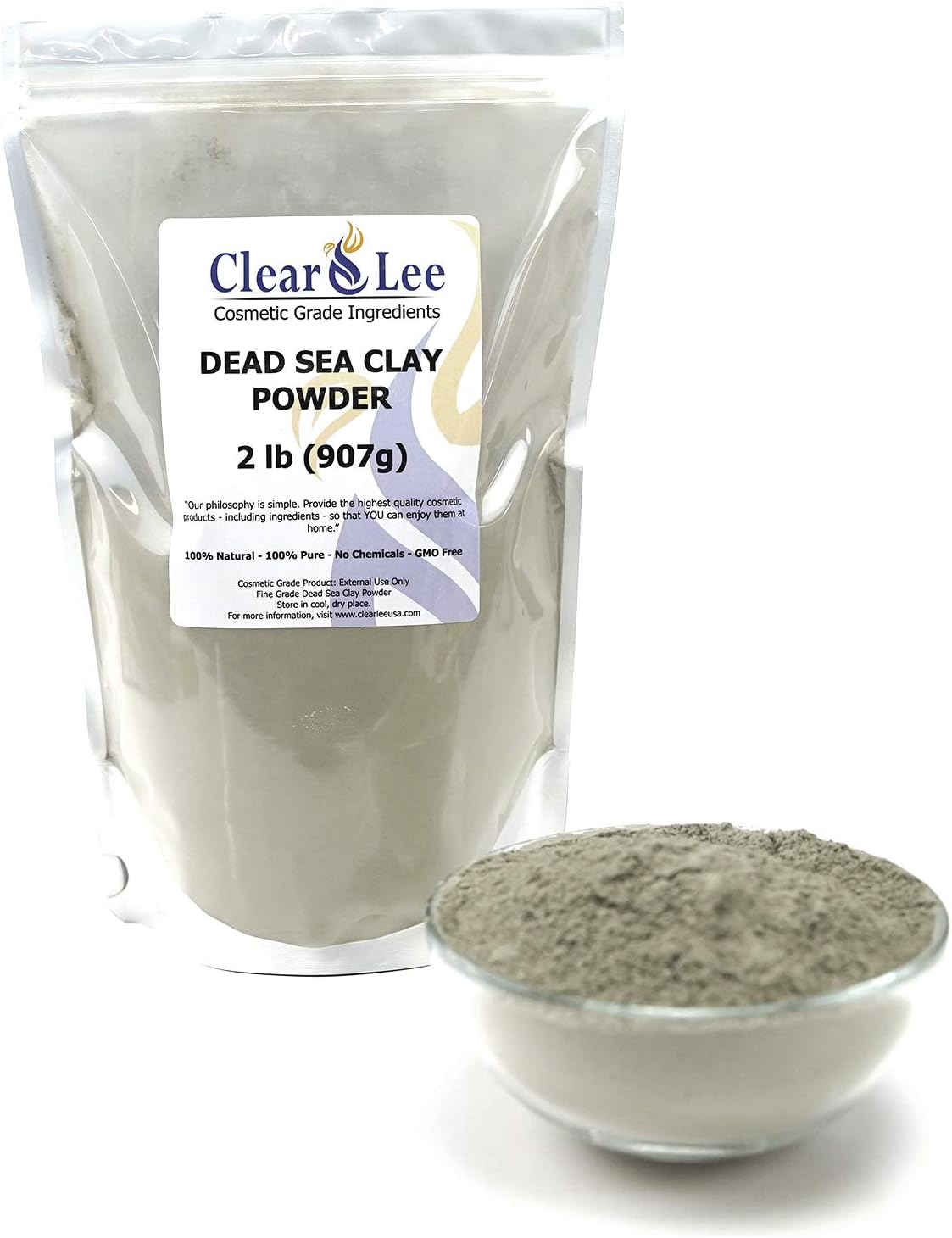 ClearLee Dead Sea Clay Cosmetic Grade Powder - 100% Pure Natural Powder - Great For Skin Detox, Rejuvenation, and More - Heal Damaged Skin - DIY Clay Face Mask (2 LB)
