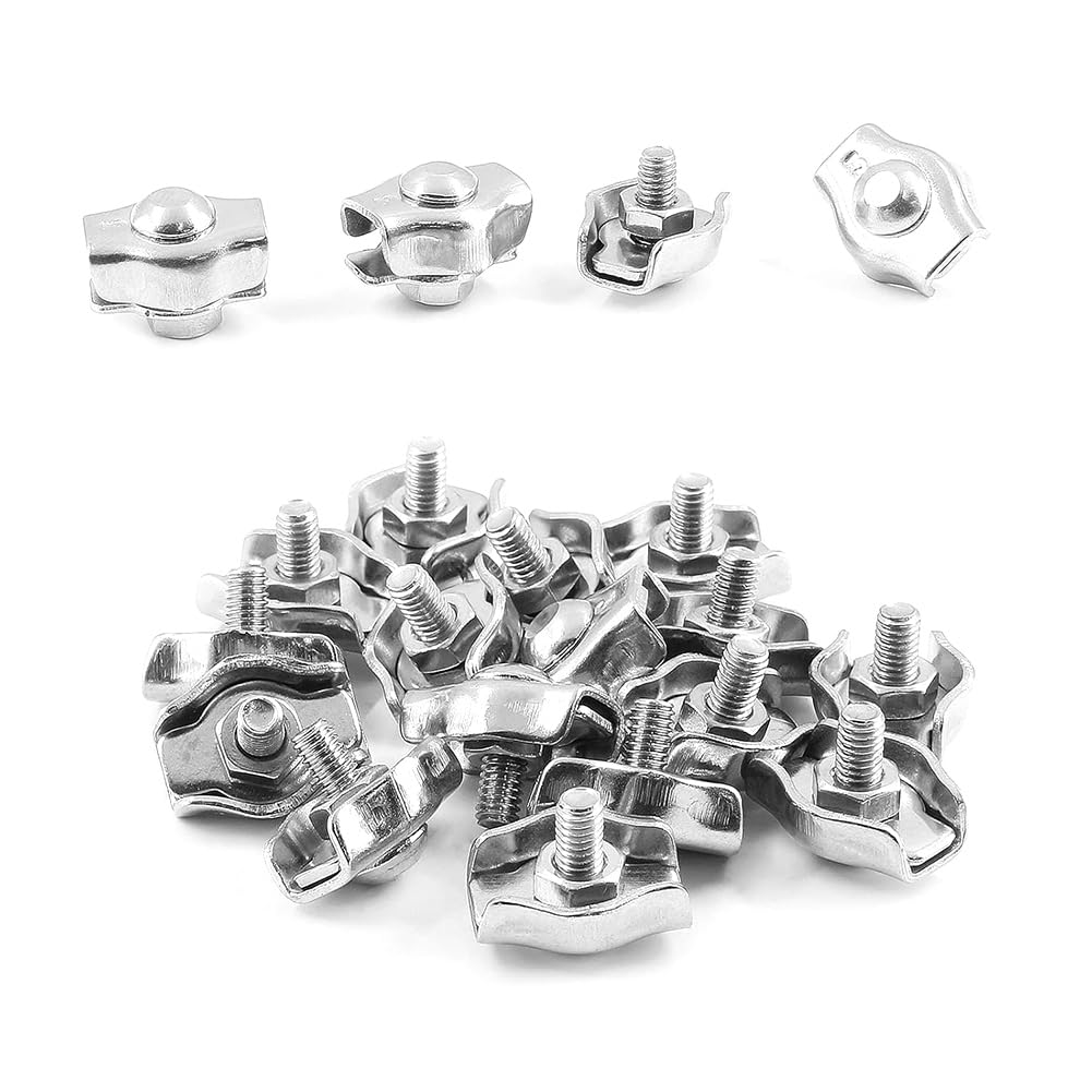 Ehwisbe 20Pcs 1/8Inch M3 Stainless Steel Wire Rope Cable Clip Clamp, M3 Simplex Single Bolt Wire Rope Clips For 1/8In Wire Rope