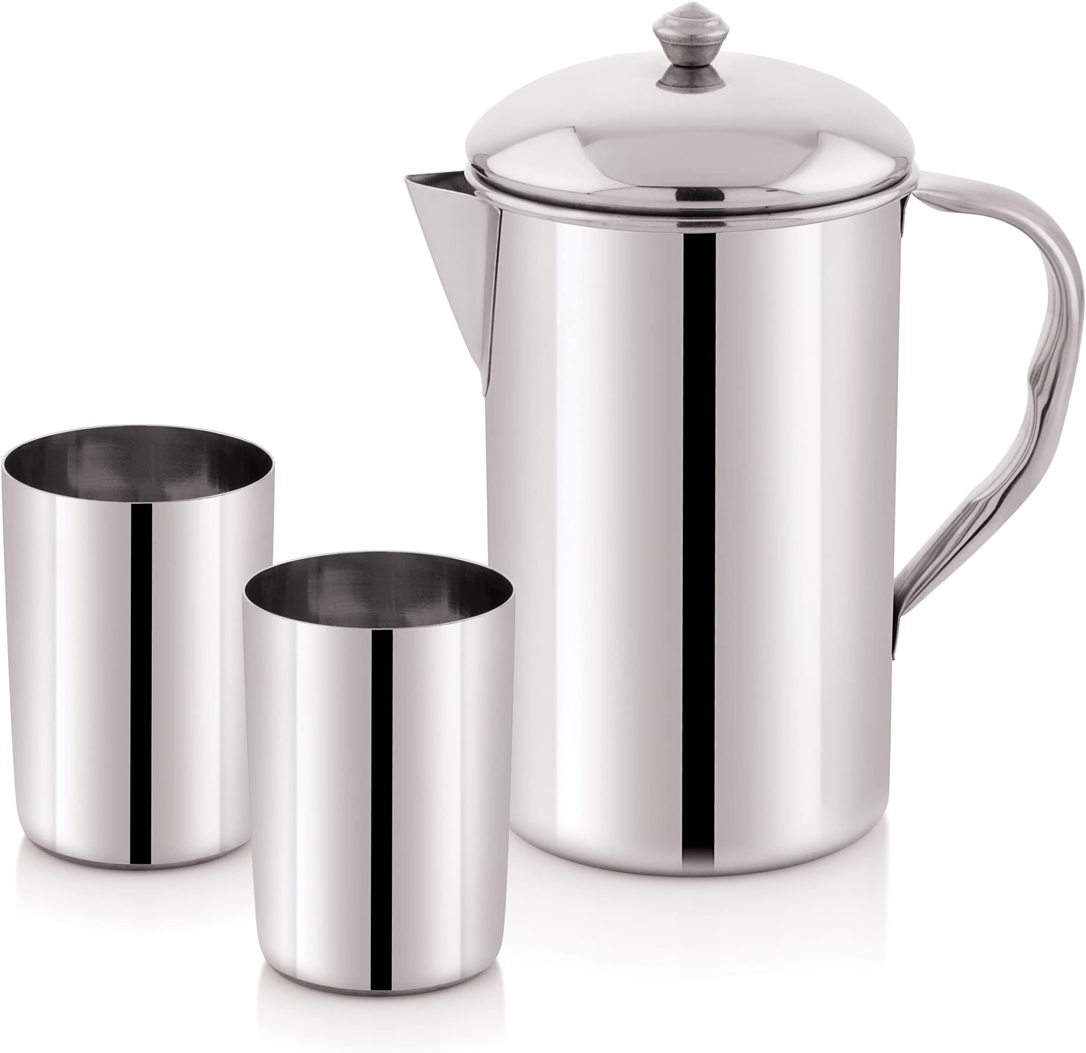 Attro Stainless Steel Jug Set with 2 Glass with Lid, Look Perfect on Dinning Table 1500 ml - Silver