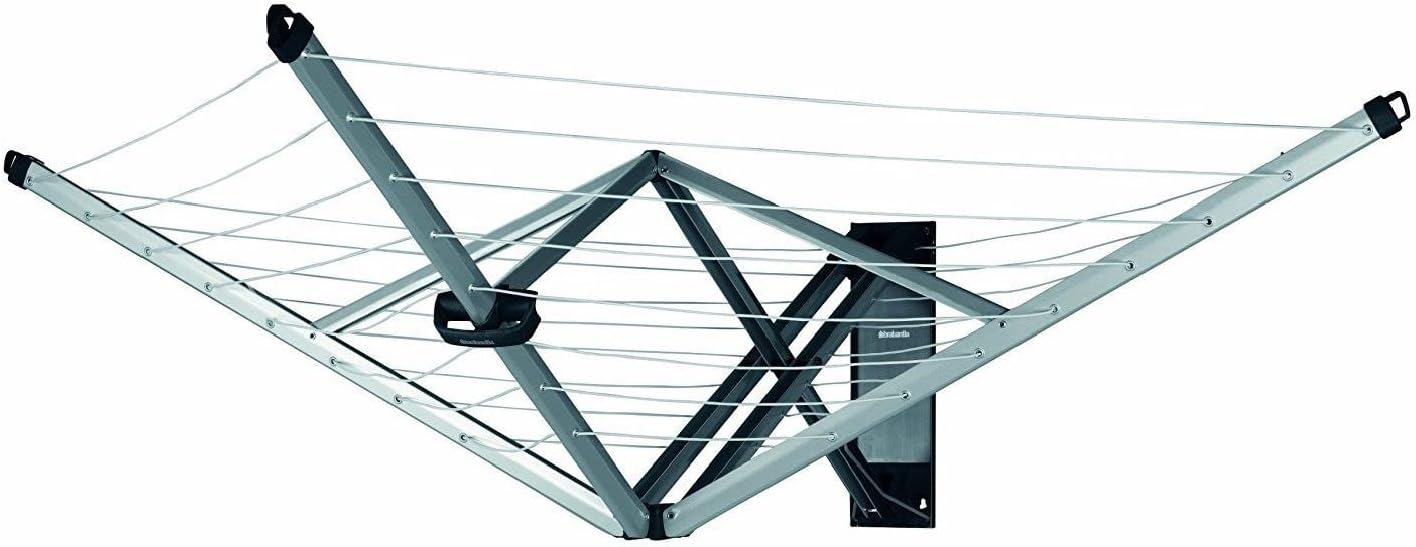 Brabantia WallFix Retractable Washing Line with Protective Fabric Cover (24m) Wall-Mounted Foldaway Clothes Air Dryer (Silver)