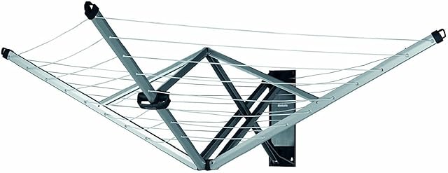 Brabantia - WallFix - 24 Metres of Clothes Line - UV-Resistant & Non-Slip Lining - Foldable Rotary Dryer - Easy to install - with Protection Cover - Metallic Grey - 184 x 182 cm