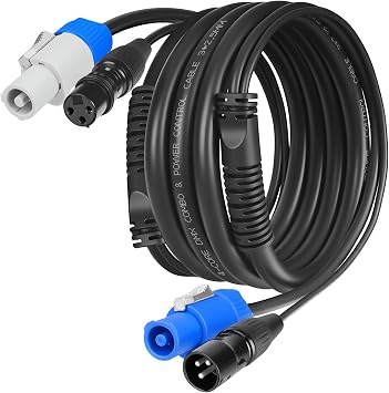 SMALL-EYE 3 Pin DMX & Power Con Combo Link Cable 2 ft 13AWG Power Control DMX Male to Female Cord for Lighting Fixtures