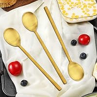 Vista 7 de Cucharas coreanas – Juego de 8 piezas de acero inoxidable, 8.5 pulgadas, doradas con asas largas, cucharas de cocina asiáticas para el hogar, cocina