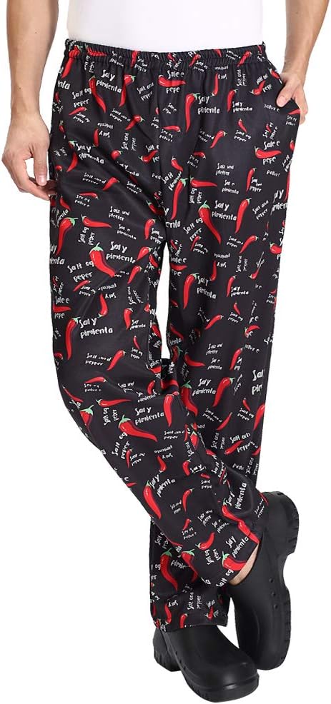 Men's Elastic Baggy Chef's Pants Floral Restaurant Work Pant and Cook Pant Uniform