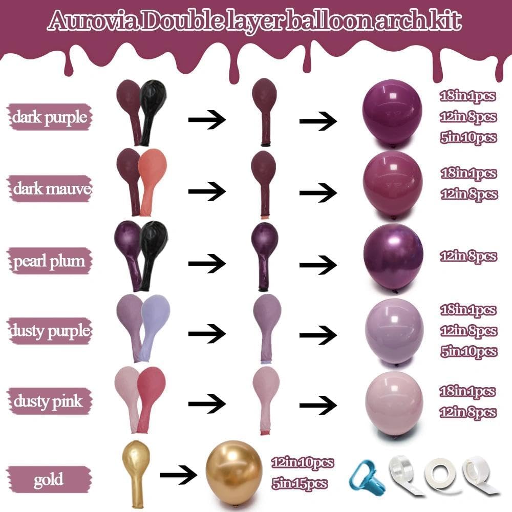 Dunkelviolette und rosa Luftballon-Girlande, doppelt gefüllt, Altrosa, Burgunderrot, Gold, Ballonbogen-Set für Geburtstag, Brautparty, Hochzeit, Valentinstag, Party-Dekorationen