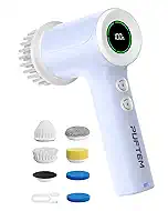 PUFTEM Upgraded Electric Spin Scrubber, Powerful Cordless Shower Scrubber with 4500mAh Large Battery & Speed Display, 6 Replaceable Brush Heads, Cleaning Brush for Bathroom Tile Tub Floor (Purple)