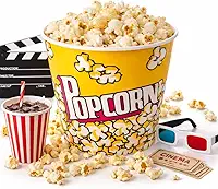 Balde de Pipoca 3 Litros - Design Cinema Retrô (18cm) - Pote Resistente para Festas, Filmes, Séries e Eventos - Reutilizável e Fácil de Limpar