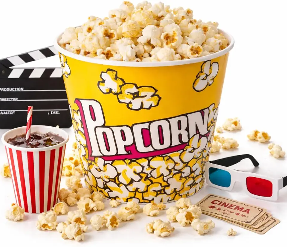 Balde de Pipoca 3 Litros - Design Cinema Retrô (18cm) - Pote Resistente para Festas, Filmes, Séries e Eventos - Reutilizável e Fácil de Limpar