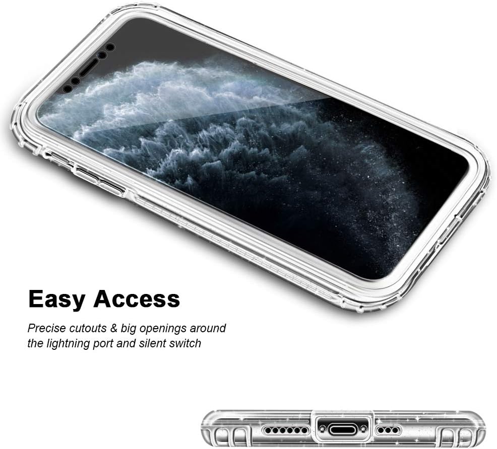 Anuck Case for iPhone 11 Pro Case (5.8 inch), Crystal Clear Full-Body Protective Case with Built-in Screen Protector Heavy Duty Defender Shockproof Hard PC Shell Soft TPU Bumper Cover - Clear Glitter