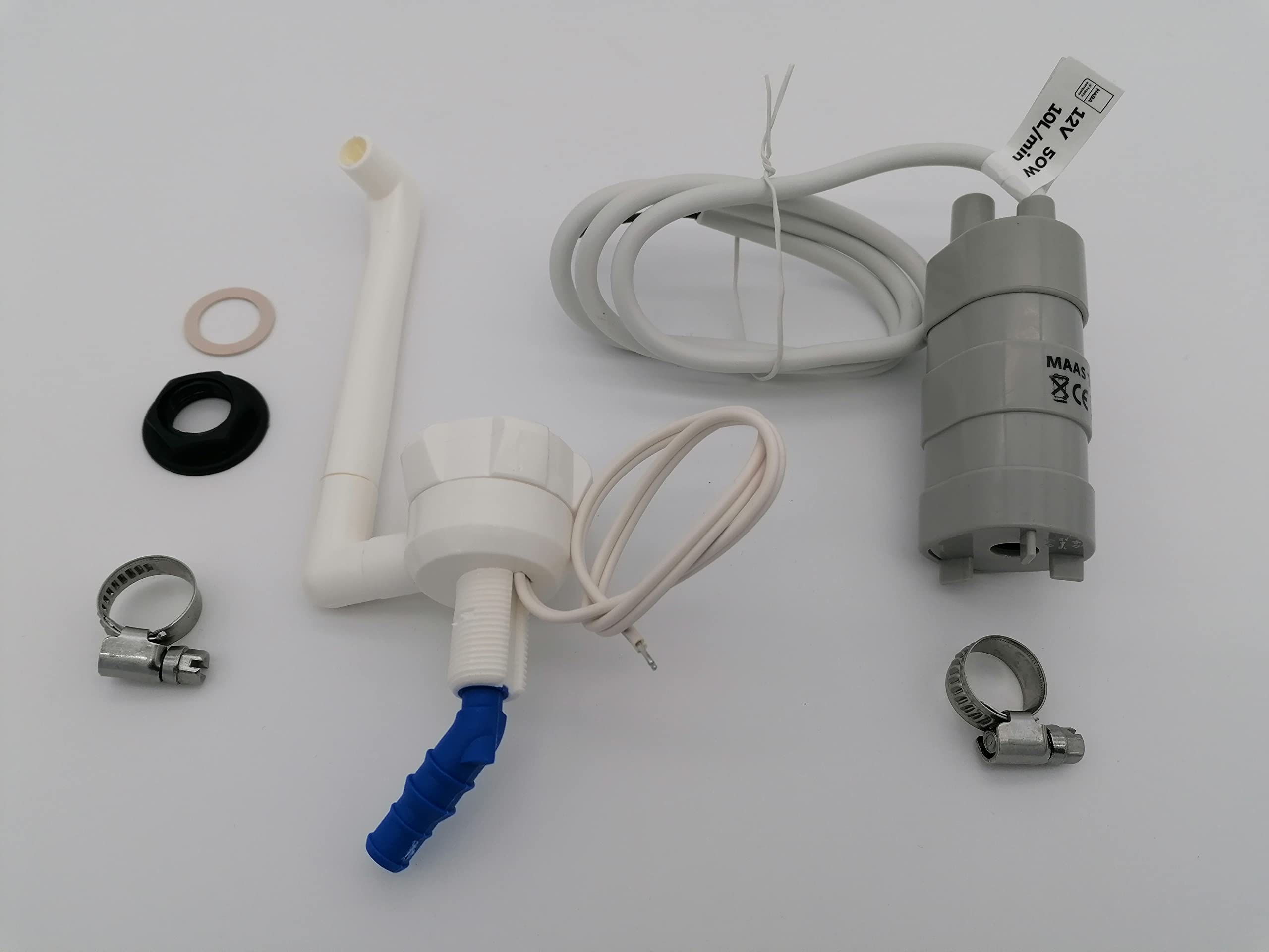 CR-MOESANCO® KIT Grifo + Bomba + 2 Abrazaderas INOXIDABLE para Caravana 12v Autocaravana Lavabo Camper (MASS 10L)