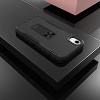 Vista 6 de Funda para iPhone XR, Apple XR con protector de pantalla de vidrio templado, soporte magnético resistente de doble capa a prueba de golpes para Negro