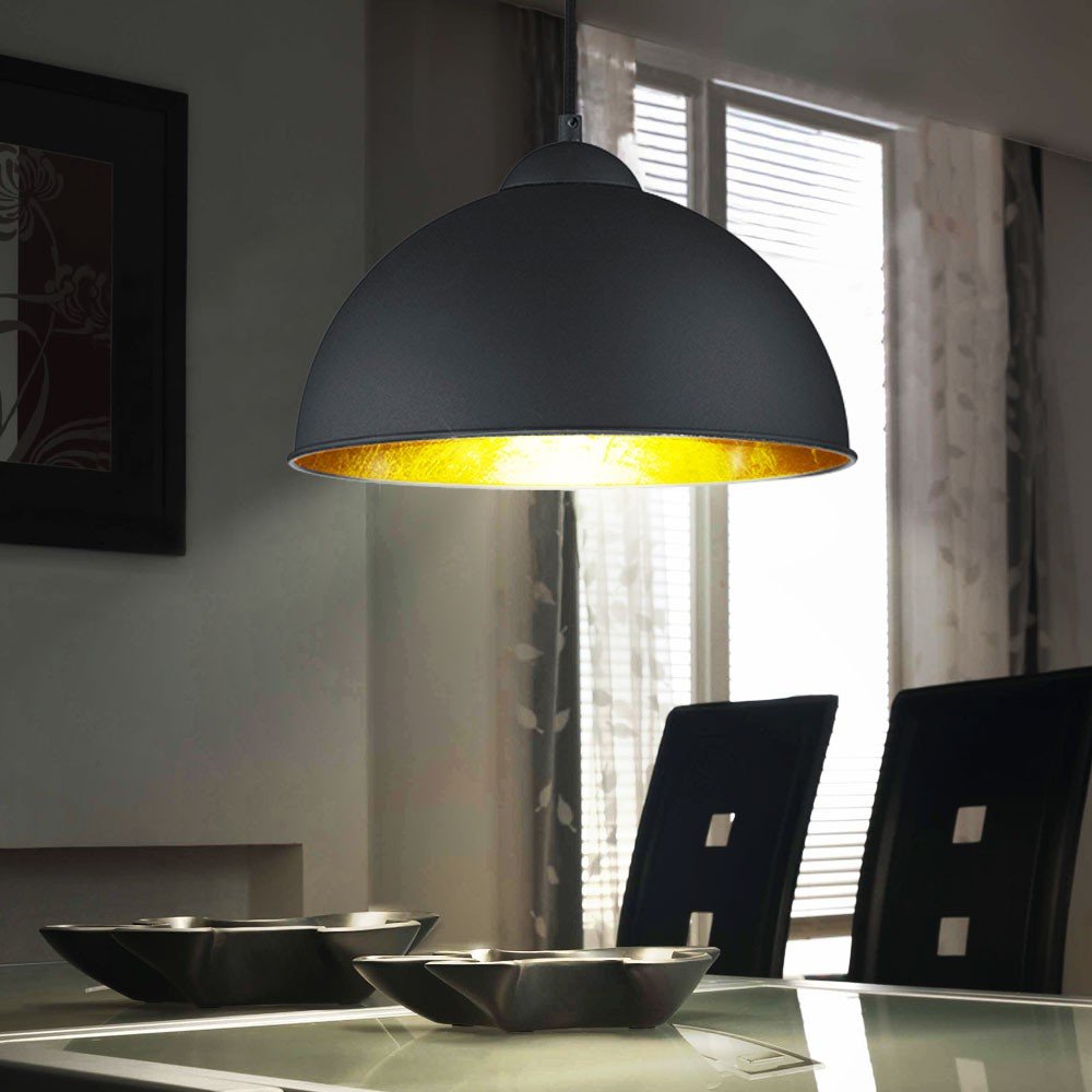 Reality Leuchten Pendelleuchte Hängeleuchte Jimmy, 1 x E27 ohne Leuchtmittel, Durchmesser 31 cm, Außen schwarz, Innen gold-farbig, R30121002