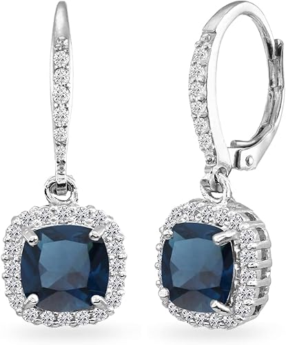 Aretes para mujer, aretes de piedra natal, aretes de piedras preciosas genuinas o sintéticas, aretes de halo, aretes colgantes, aretes delicados,