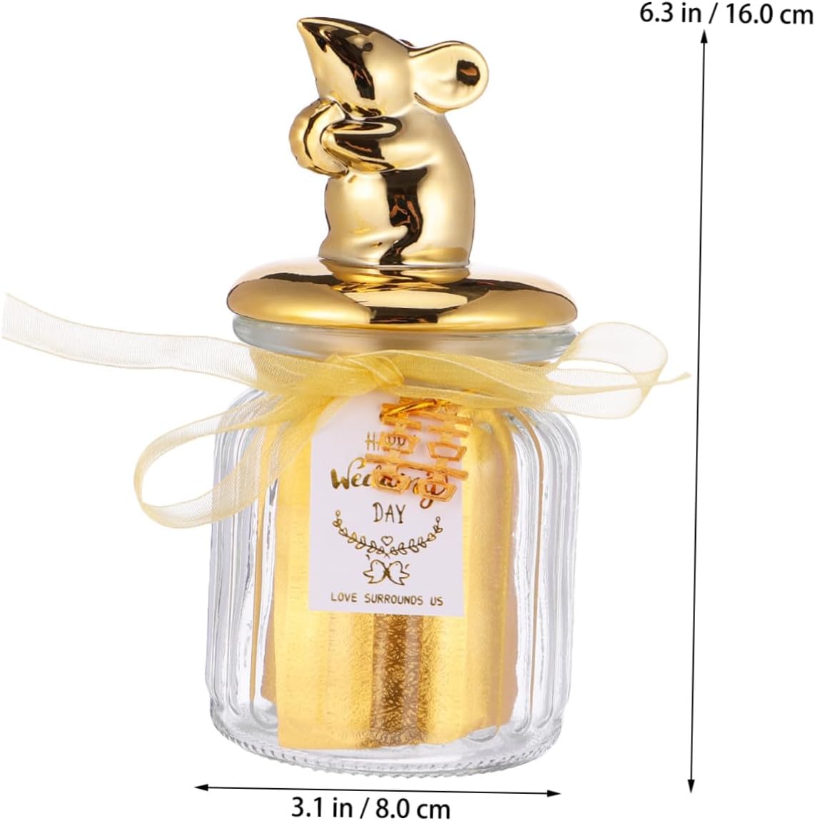 Glass Candy Jar with Ceramic Lid and Gold Trim, Sealed Storage Bottle for Holiday Party Favors and Wedding, Decorative Glass Candy Box for Event Keepsakes