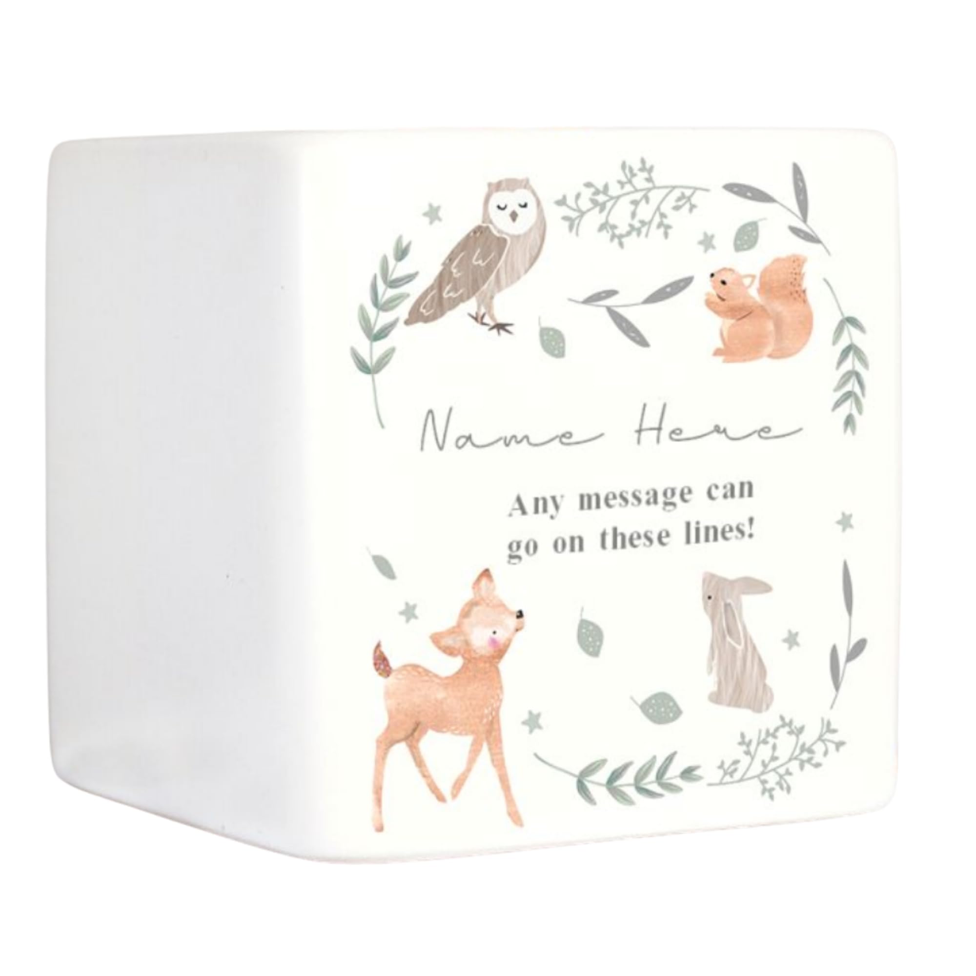 Personalised Piggy Bank. Ceramic Woodland Animal Money Box.