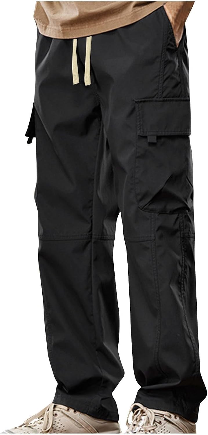 WENKOMG1 Men's Casual Cargo Pants, Lightweight Ripstop Water Resistant Relaxed Fit Outdoor Hiking Work Pants, M-5XL