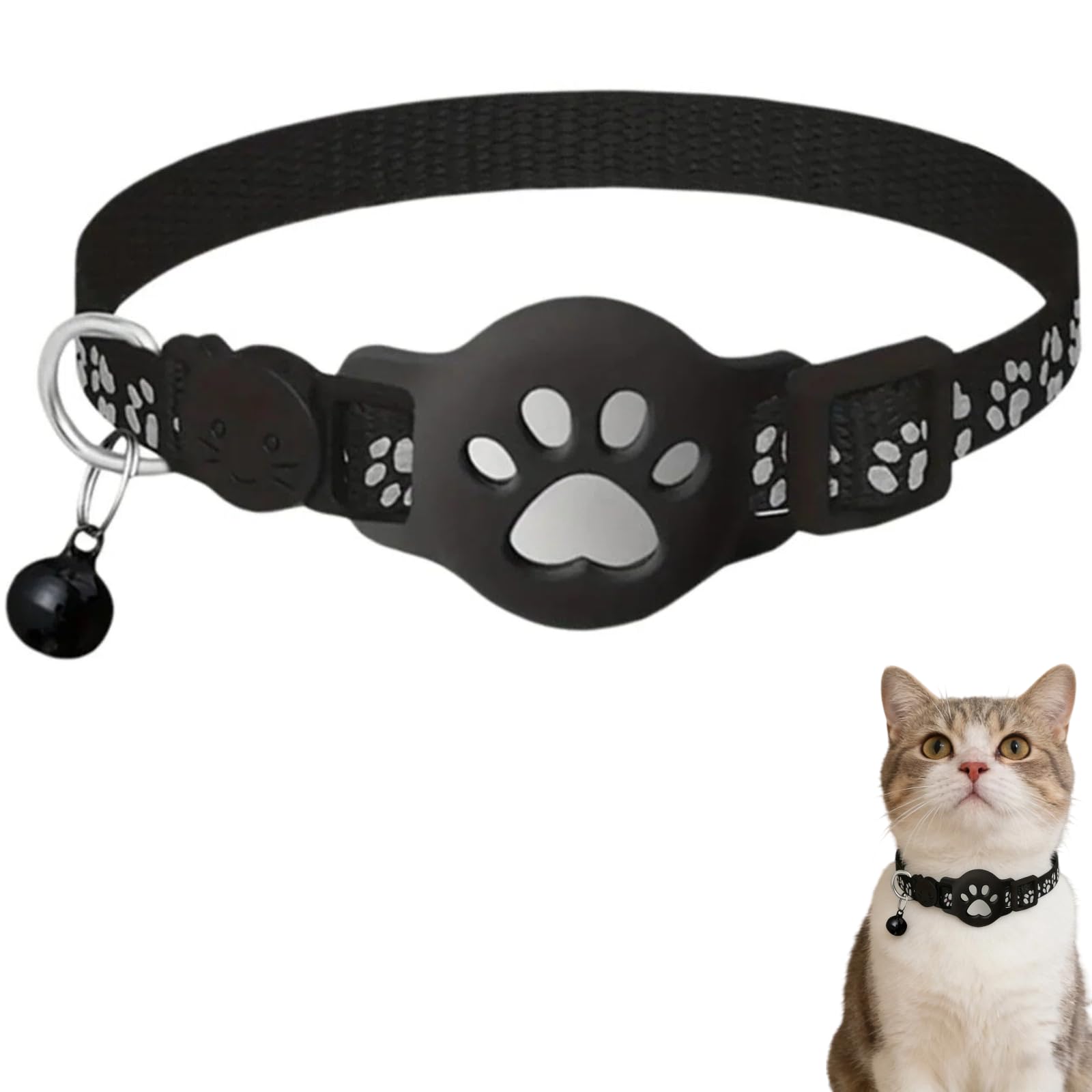 Collar rastreador de gatos para gatos pequeños, rastreador GPS para gatos, sin tarifa mensual, sin SIM, funciona con rastreador de mascotas, collar reflectante impermeable, compatible con Android iOS
