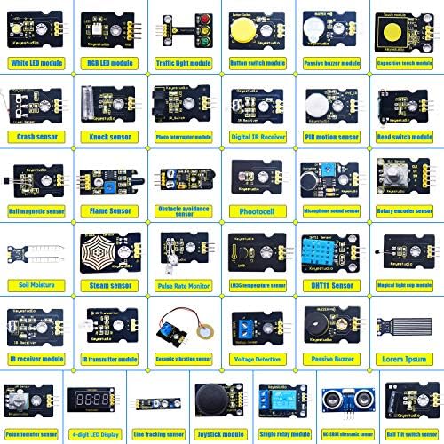 KEYESTUDIO 37 in 1 Sensor Modules Kit for Arduino MEGA 2560, UN0 R3, Nano (No Controller Board) for Beginner Learning Starter Kit (PDF Tutorial Included)