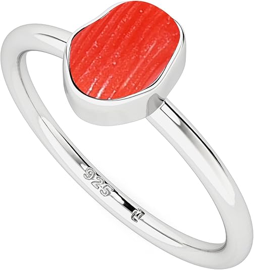 Natural Rough/Raw Gemstones Stackable Ring for Women in Sterling Silver, Birthstone Jewelry Gifts for Her (Bezel-Set)