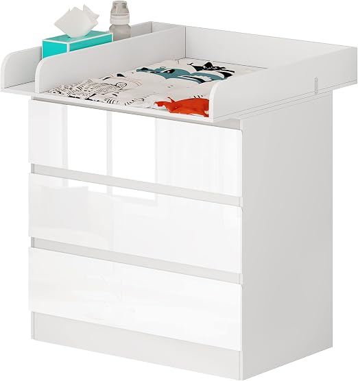 WOLTU Commode à Langer 2-en-1 avec 3 Tiroirs Spacieux