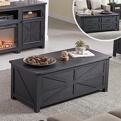 48”Farmhouse Coffee Table with 4 Large Storage Drawers