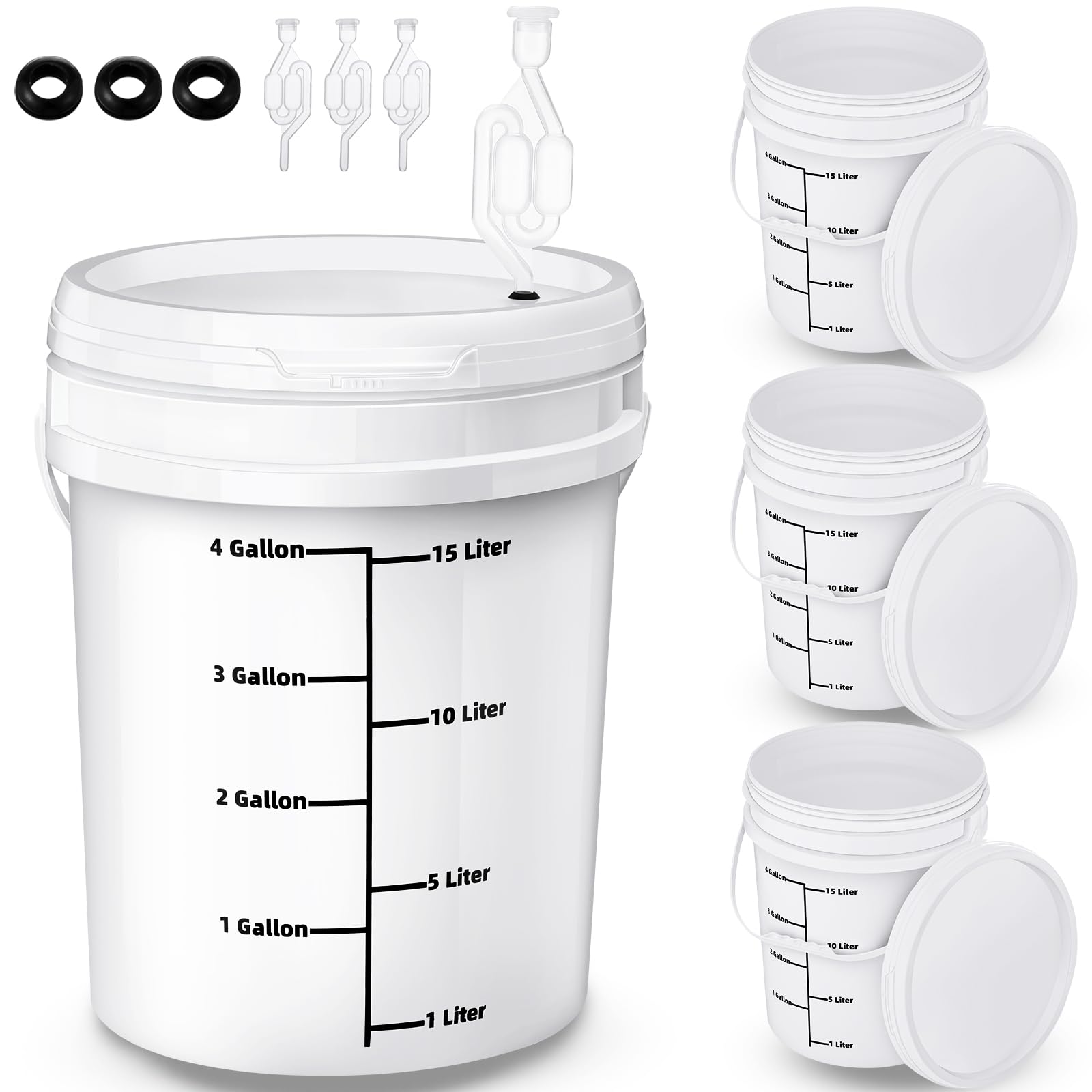 Ziliny 4 Pcs White 5 Gallon Fermentation Bucket for Fermented Beverage