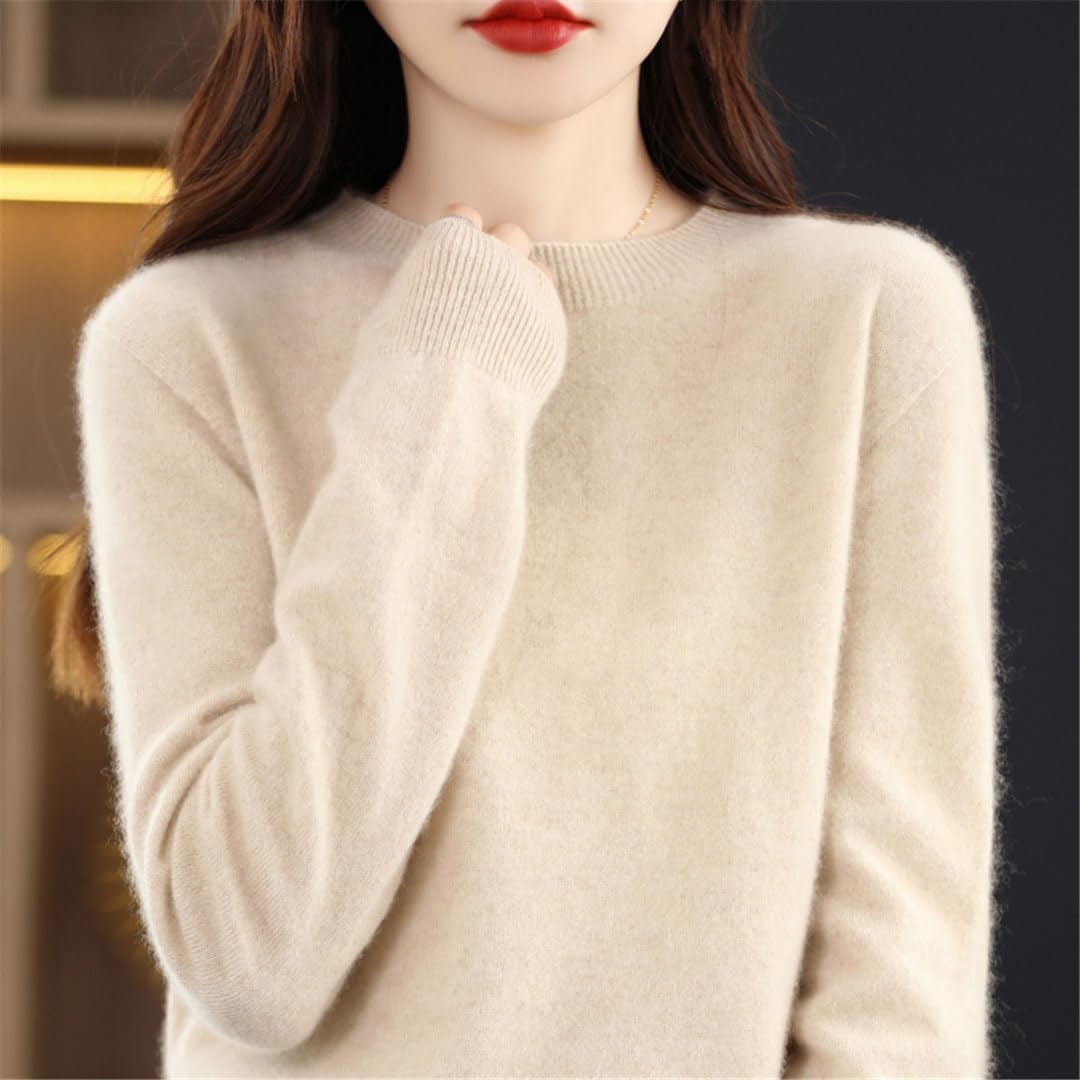 Suéter De Lana De Punto Acanalado para Mujer, Cuello Redondo, Manga Larga, Jersey
