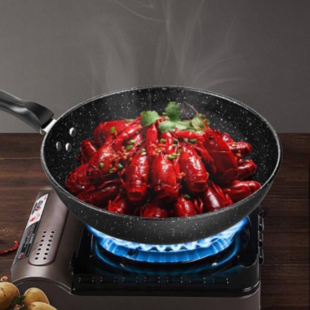 Czarny płaski spód nieprzywierający wok, 11-calowe patelnie do smażenia z powłoką z granitu, nowoczesne medyczne woki z wielowarstwową powłoką i uchwytem Stay Cool, do kuchen(30cm)