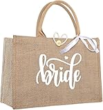ZRUEWOT Bolso de Yute Nupcial, Bolso de Yute Cuadrado, Bolsos de Novia de Grabado con Bride, Bolsa de Novia Impresa Bride, para Nupcial, Regalos Ideal