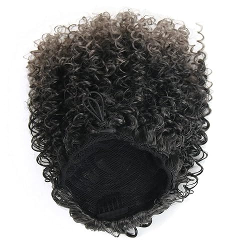 Miniatura 5 de ROSESSEA Cola de caballo afro con cordón de ajuste, pelo rizado gris, cola de caballo corta afro rizada para extensión de cola de caballo