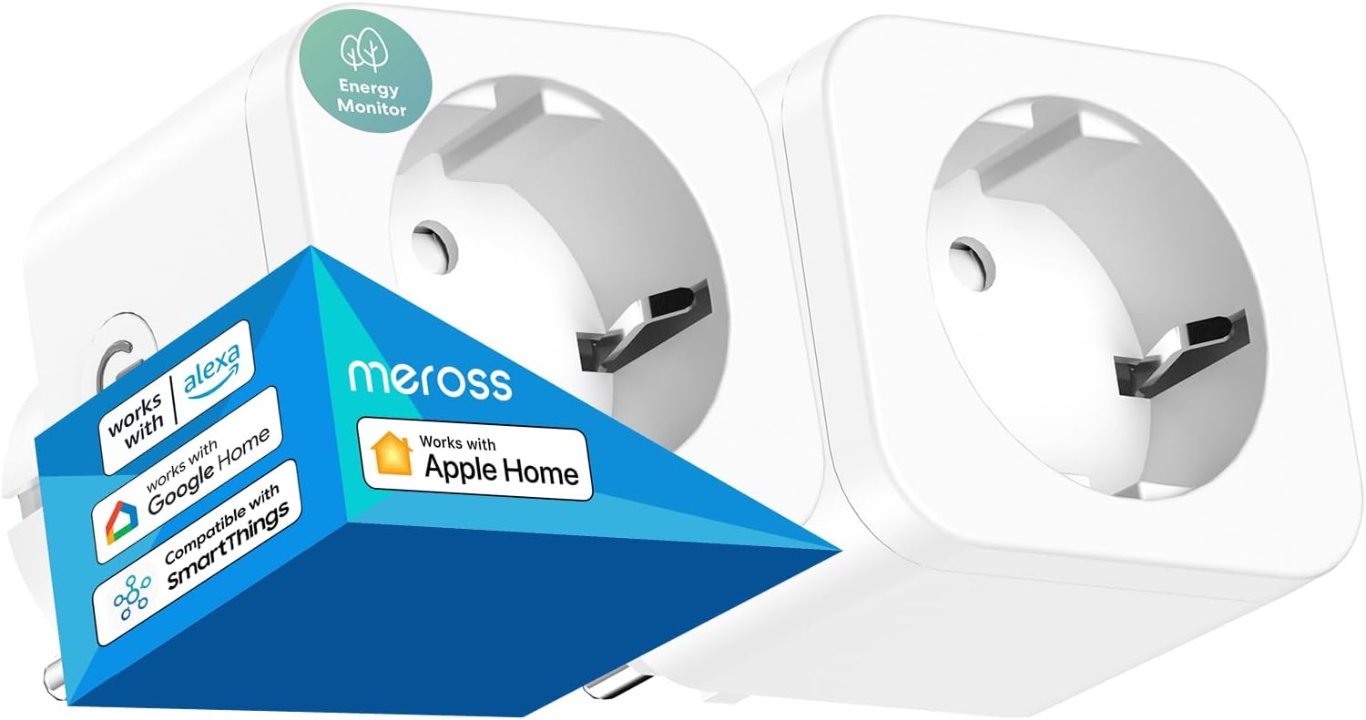 Meross WLAN Socket with Current Measurement, 16 A Smart Socket Works with Apple HomeKit, Timer Socket with Voice and Remote Control, Compatible with Alexa, Google Home, Pack of 2