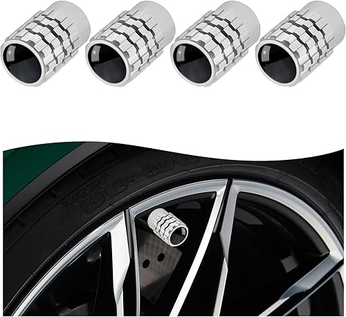 Miniatura 7 de Dickno 4 tapas para vástago de válvula de neumático, a prueba de fugas, cubiertas de vástago de válvula de aire de neumático de automóvil con anillo