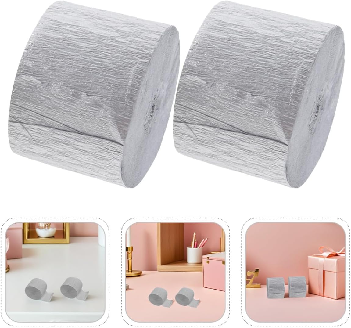 ibasenice 10 Rolls Silver Crepe Paper Streamers 3.5cm X 10m Party Decorations for Weddings Birthdays Holidays DIY Craft Supplies