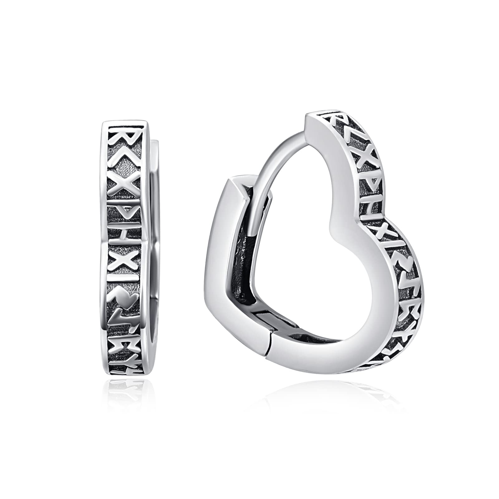 KINGWHYTE Uniseks creolen 925 sterling zilver, Viking rune, zwarte oorbellen voor verjaardag, sieraden en geschenken voor dames en heren, Sterling zilver