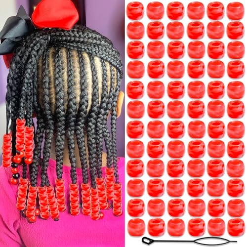 NAISKA 90Pcs Valentines Red Hair Beads for Kids Girls Small Beads for Hair Kids Hair Beads for Braids Round Dreadlock Beads Cute Pony Beads Acrylic Loc Beads Braid Clips Valentine's Day Accessories