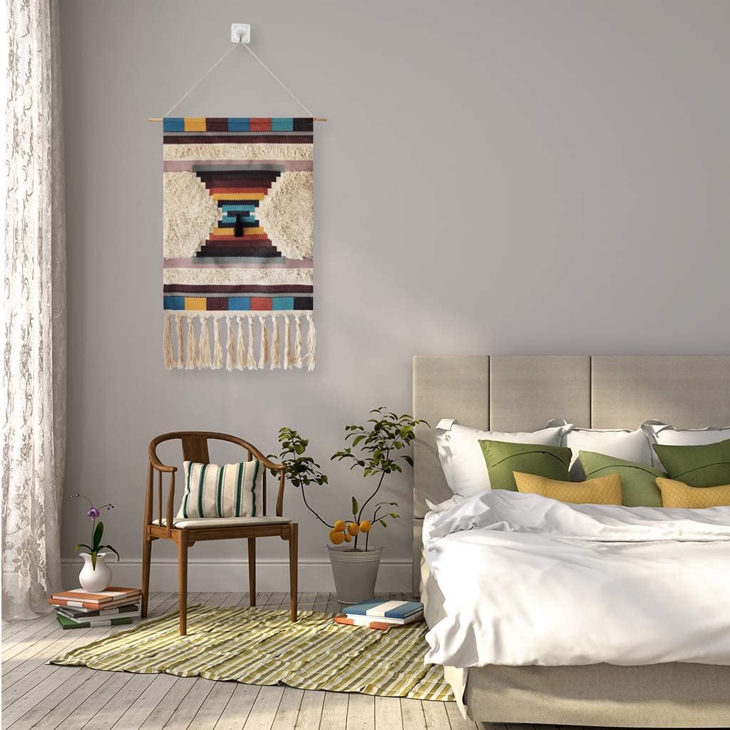 Macrame Woven Wall Tapestry Hanging Art, 20" W x 34" H Extra Large Boho Chic Bohemian Morocco Geometric Tapestries Decor for Apartment Dorm Kids Living Room Bedroom Door Entrance (Abstract-005)