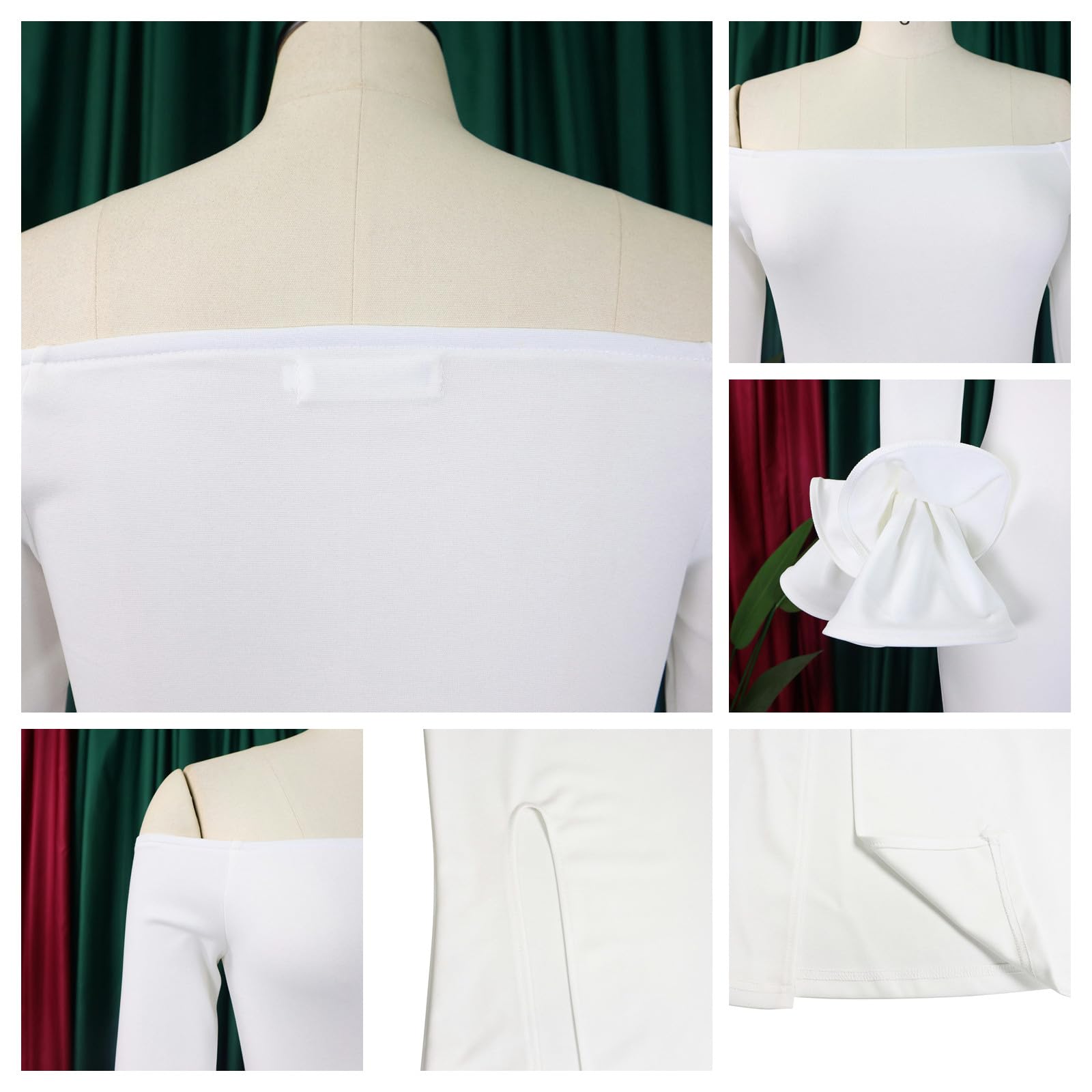 Abiti da Donna Abito da Donna con Il Collo della Spalla E Maniche di Loto, Vestito Sottile, Abito alla Moda E Lungo con Un Abito Comodo-Verde-m