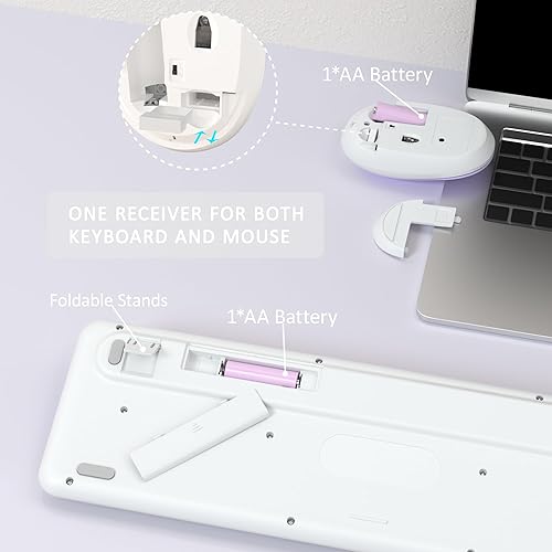 Miniatura 5 de Colorido combo de teclado y mouse inalámbricos, teclado redondo retro de 2.4 GHz, juego de teclado de tamaño completo de 104 teclas con botón de