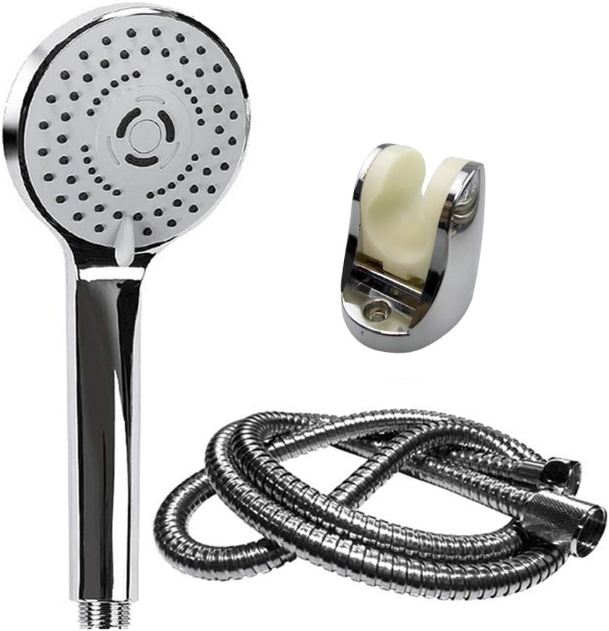 JJOnlineStore 51081 - Handheld Shower Head with Flexible Hose Pipe | Shower Head with Hose | Chrome Replacement Shower Head with 2m Shower Hose & Bracket - 3 Mode with Fittings (2M / 6.6FT), Silver