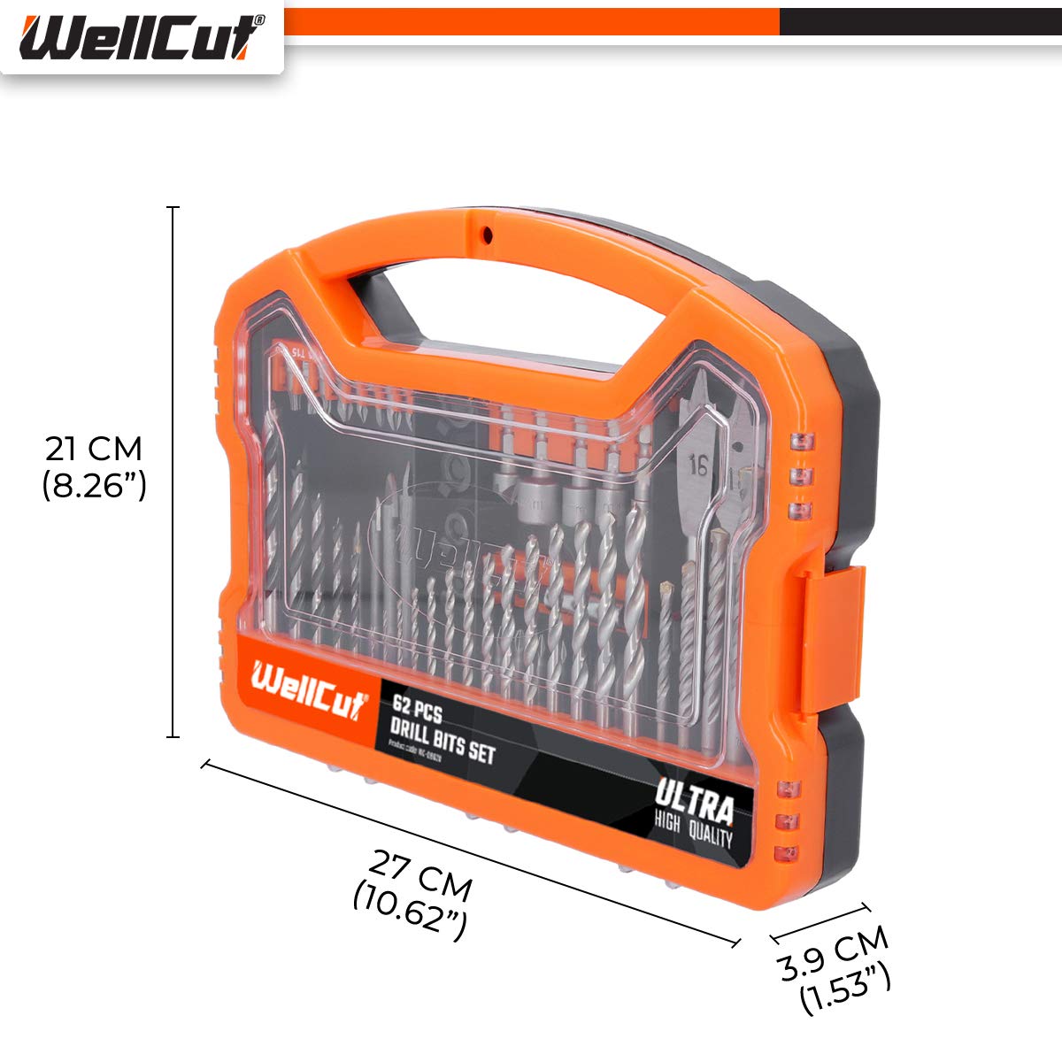 Wellcut - Set di 62 punte per trapano e cacciavite in acciaio HSS, con supporto magnetico