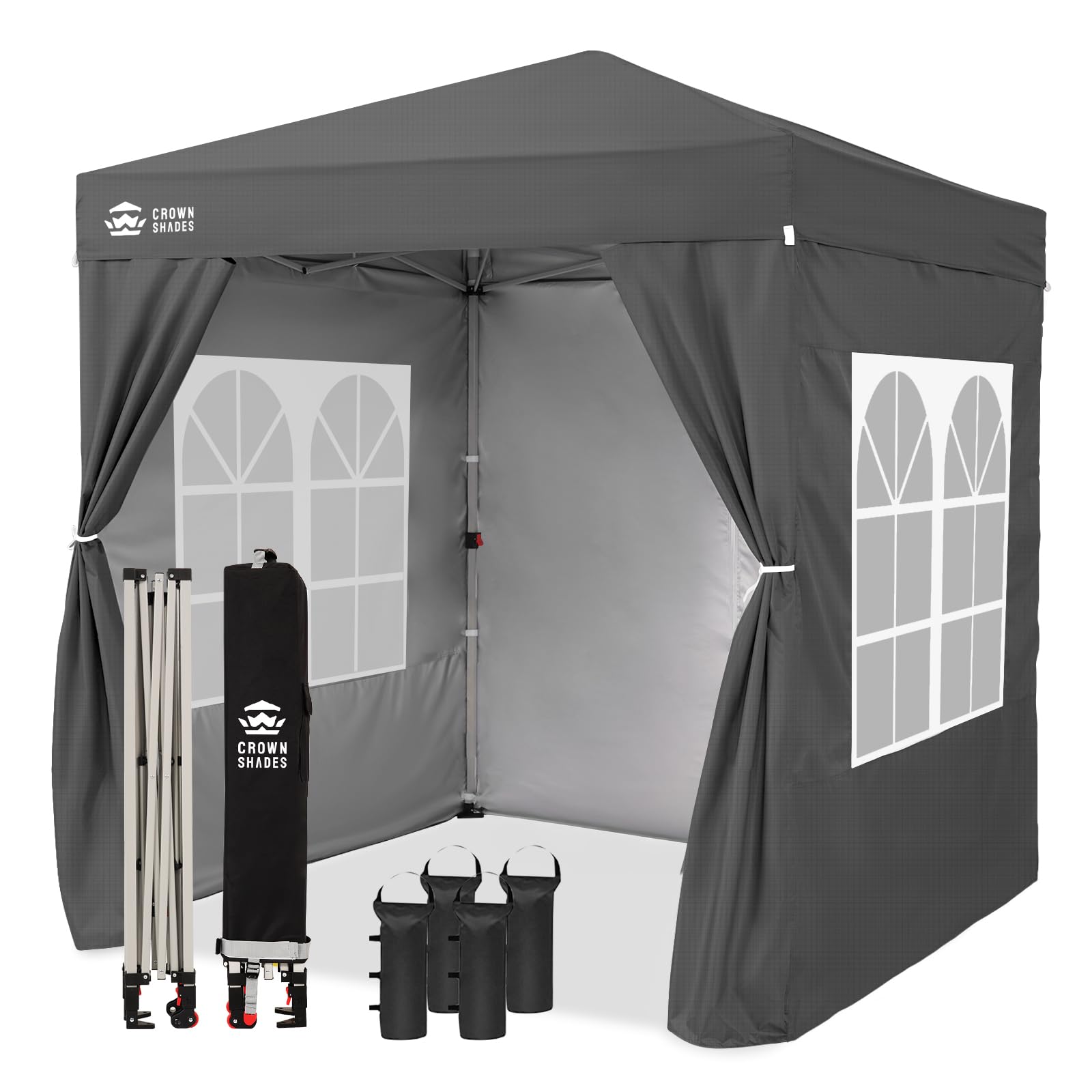 CROWN SHADES 2 x 2 m Pop Up Gazebo with 2 Removable Side Panels, One Push Instant Garden Canopy Tent, Height Adjustable Waterproof Outdoor Shelter with Carry Bag, Stakes & Ropes
