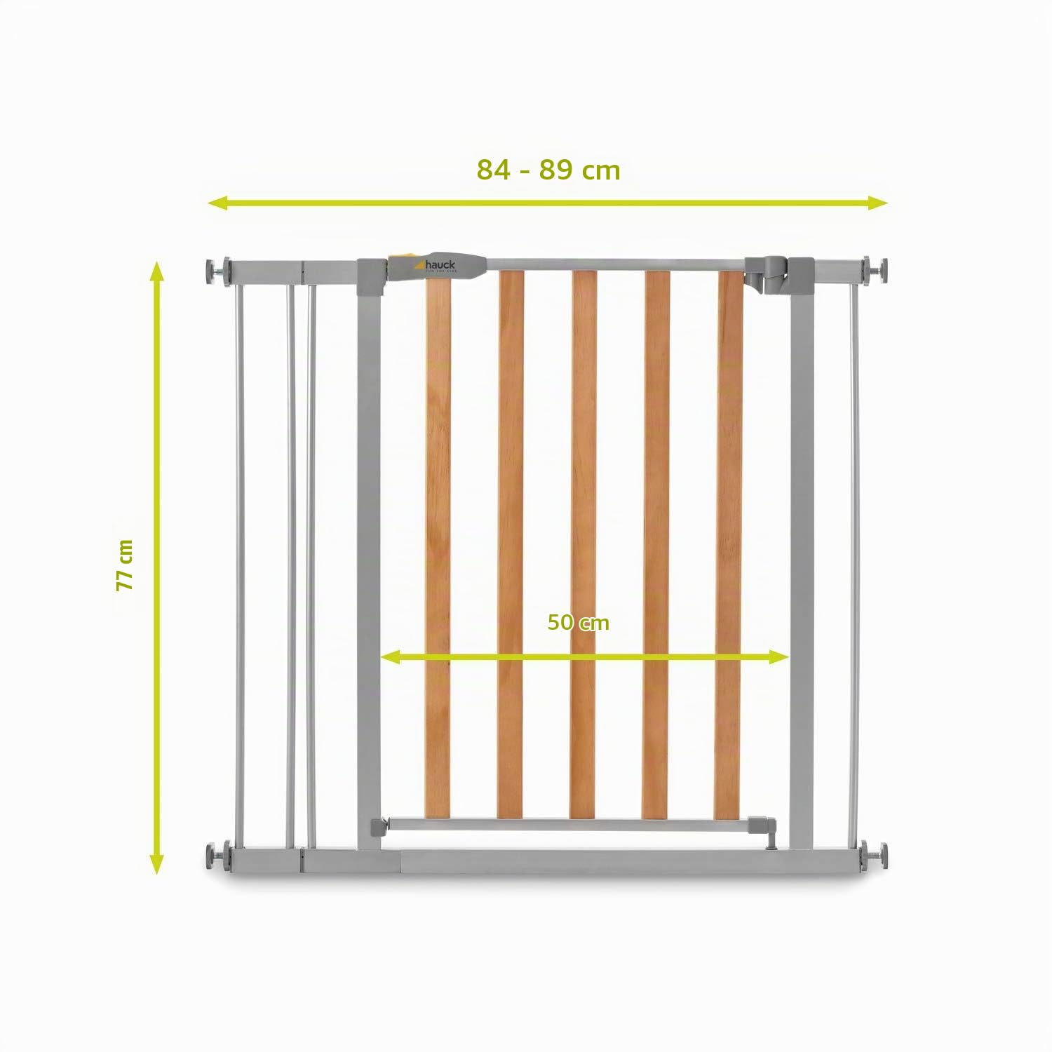 Hauck Barrera de Seguridad de Niños para Puertas y Escaleras Wood Lock 2 Safety incl. Extension 9 cm, Sin Agujeros, 84-89 cm, Metal y Madera (597392)