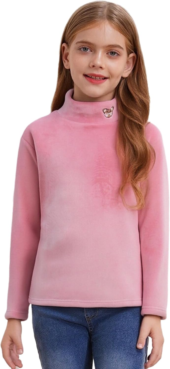 Kids Boys Girls Fleece Lined Thermal Underwear Top Casual Long Sleeve Baselayer Turtleneck Undershirt Pullover